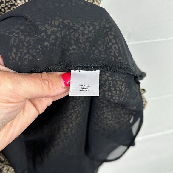 ANA A New Approach Black Tan V Neck Animal Print Sleeveless Empire Waist Dress 8 - Picture 8 of 11